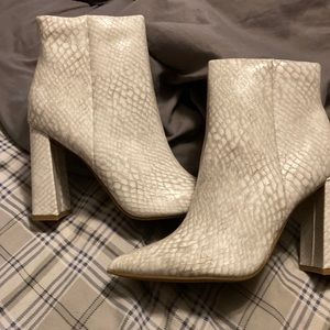 White snakeskin ankle boot